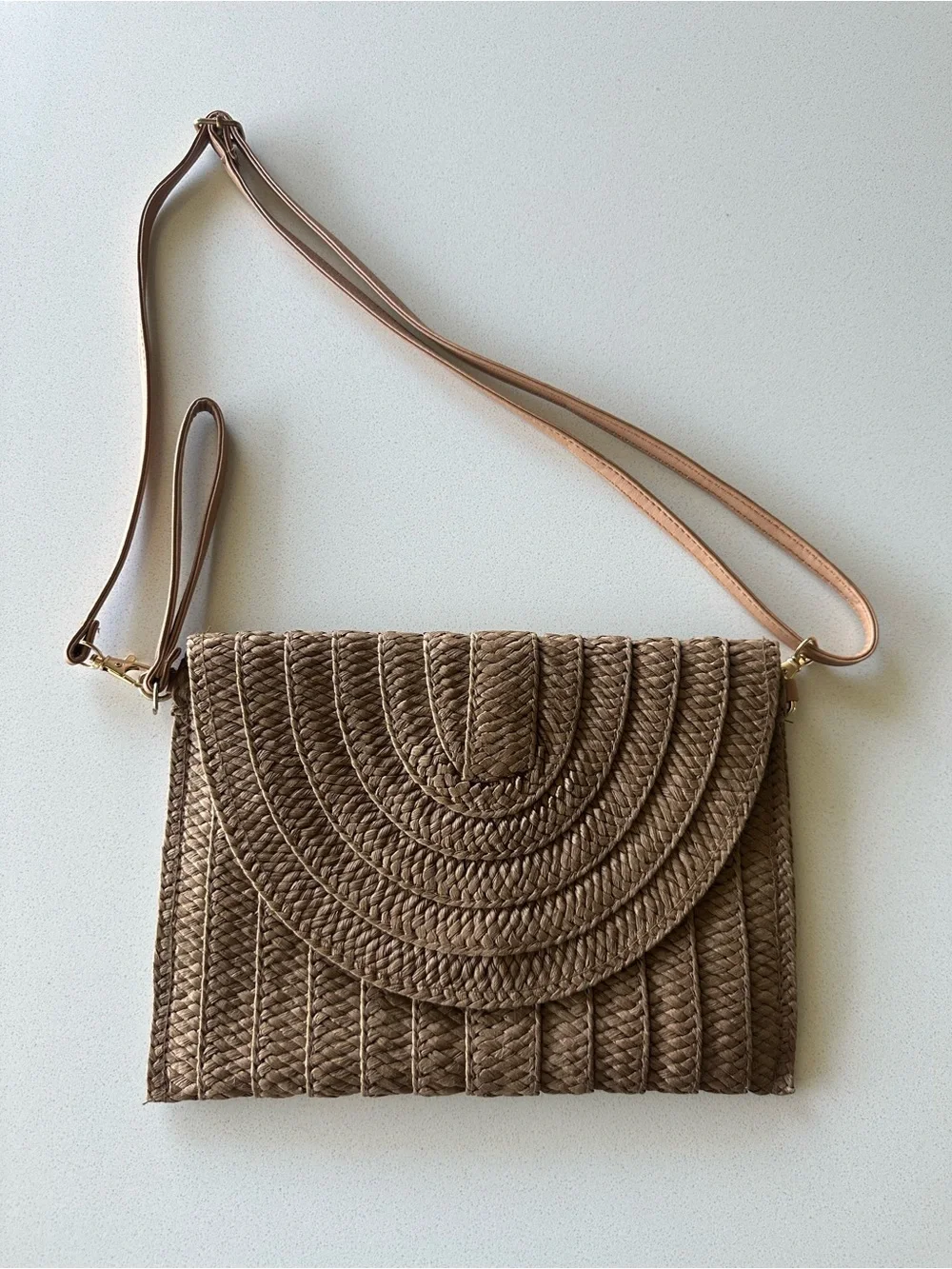 Woven Straw Crossbody Bag in Light Brown